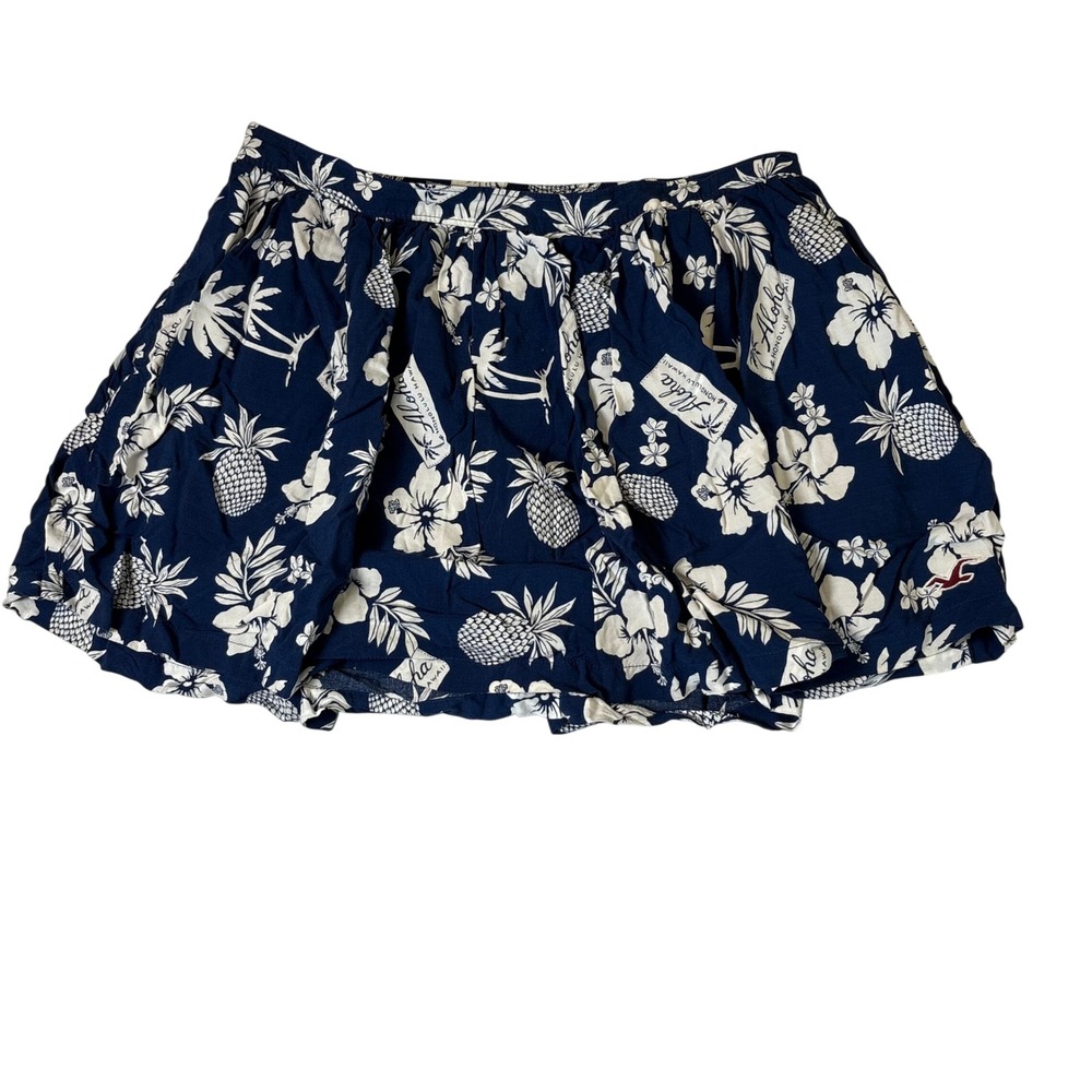 Hollister Navy Blue Tropical Pineapple Hibiscus Mini‎ Skirt Womens Small S Aloha